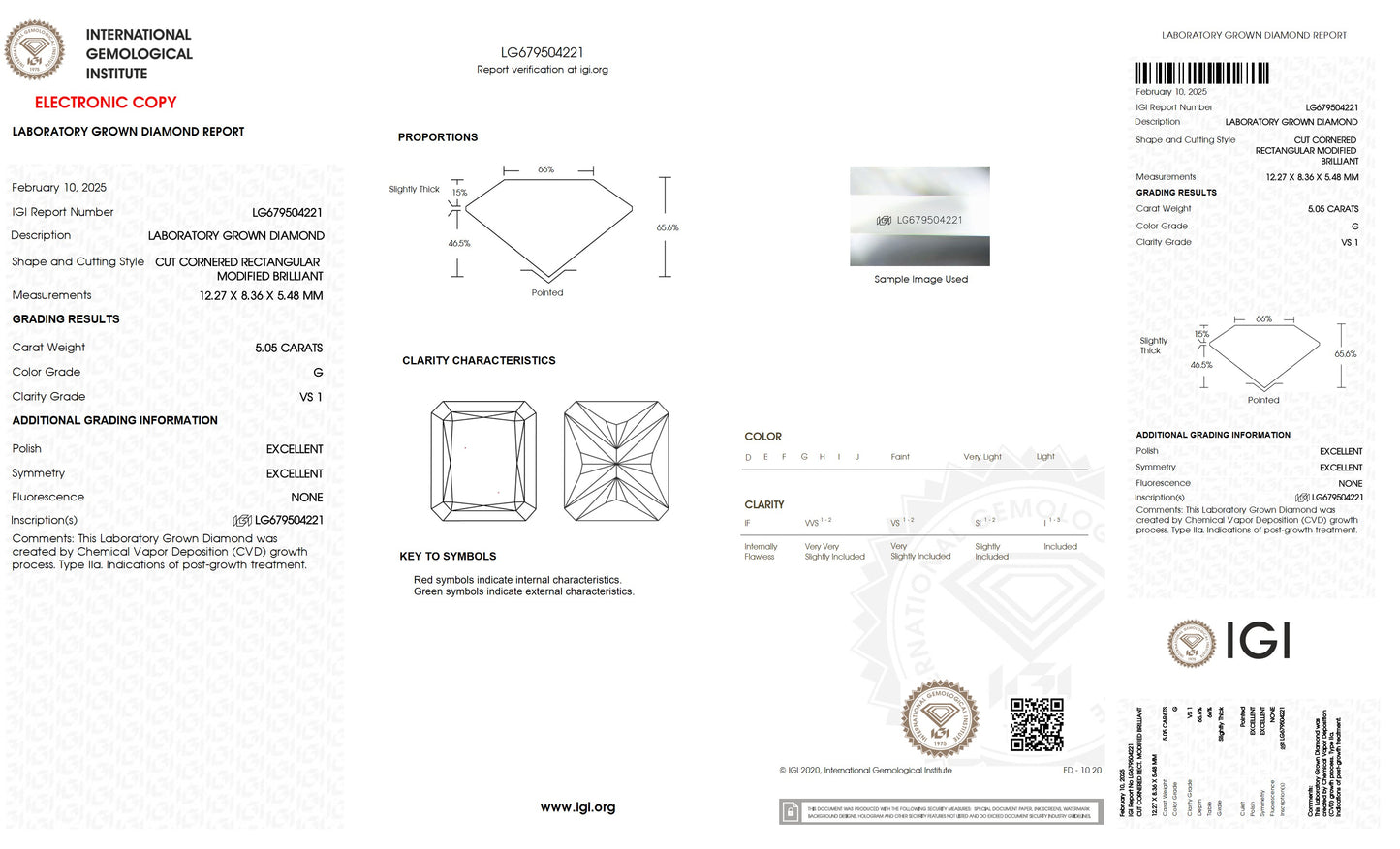 5.05 CT. Radiant VS1 Clarity / G Color IGI Certified Lab Grown Loose Diamond.